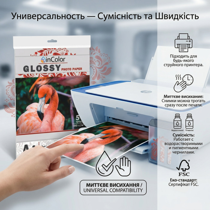 Фотопапір глянцевий 180 г/м² А4 50 арк InColor — купити онлайн