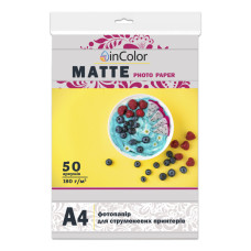Фотопапір матовий 180 г/м2, А4, 50 арк InColor