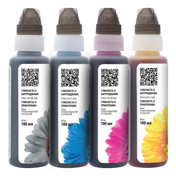 Комплект чорнил InColor для Epson WorkForce ST-2000 (4×100 мл) — пігментні BK/C/M/Y